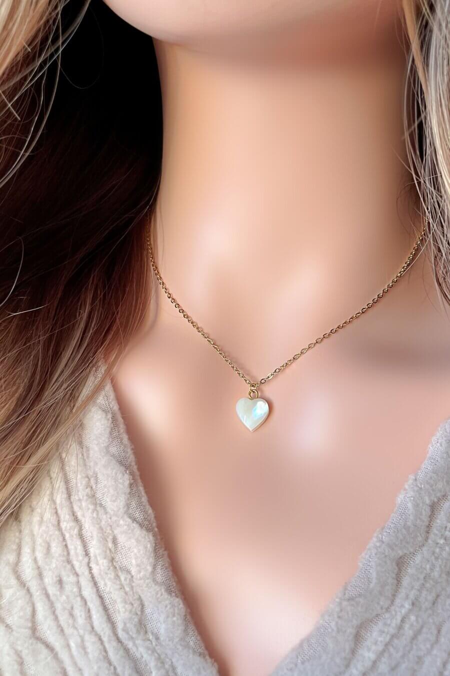 Heart Shaped Necklace with Natural Seashell, 24-Karat Gold plated