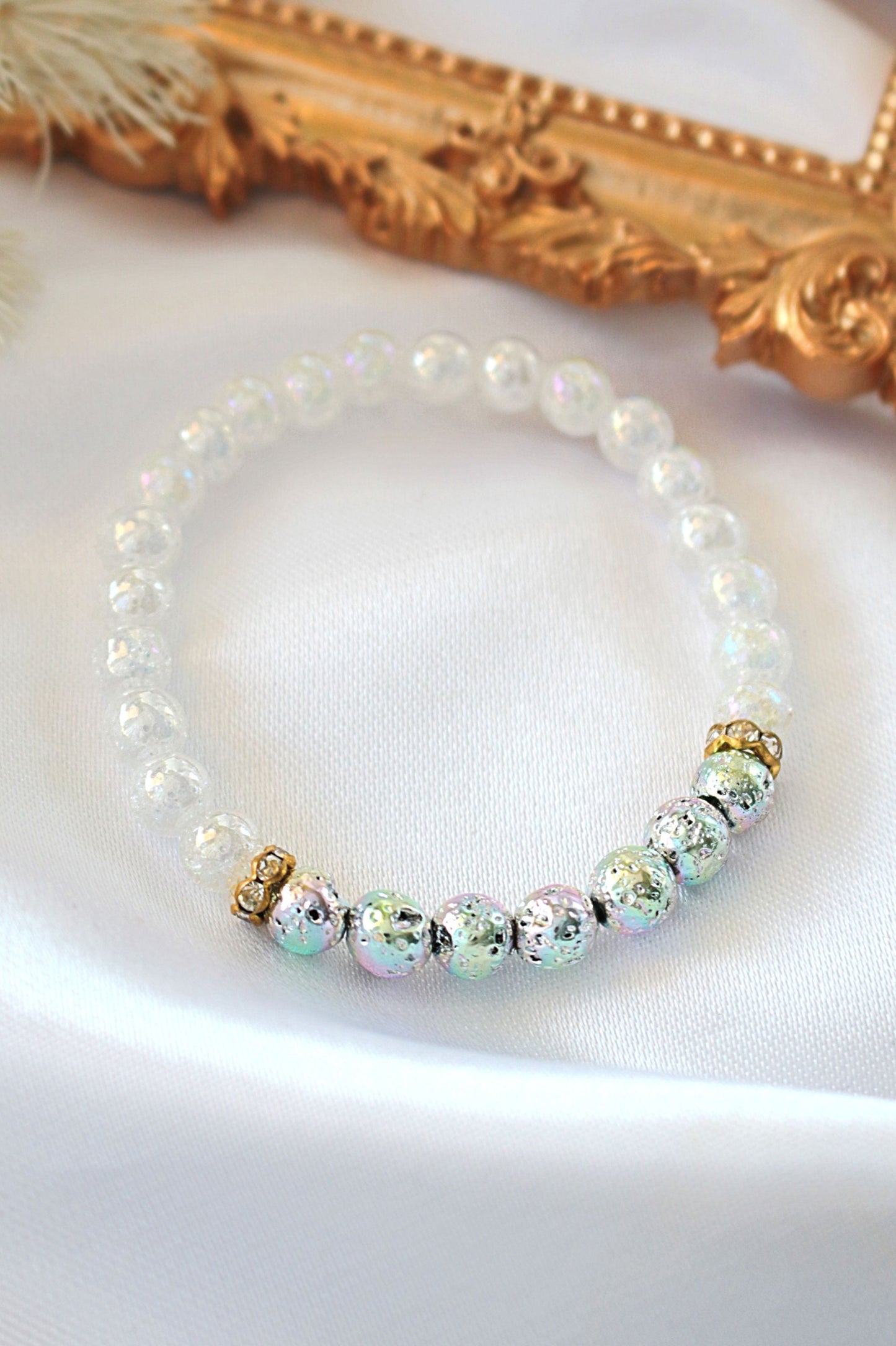 Lava Stone Elastic Bracelet in Chrome