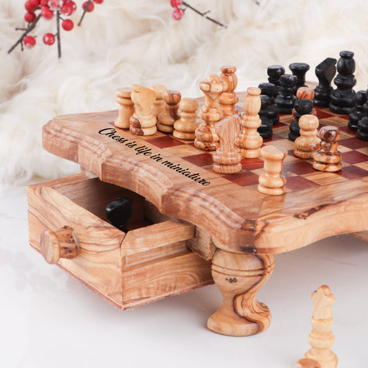Wood Chess Set with Red Squares