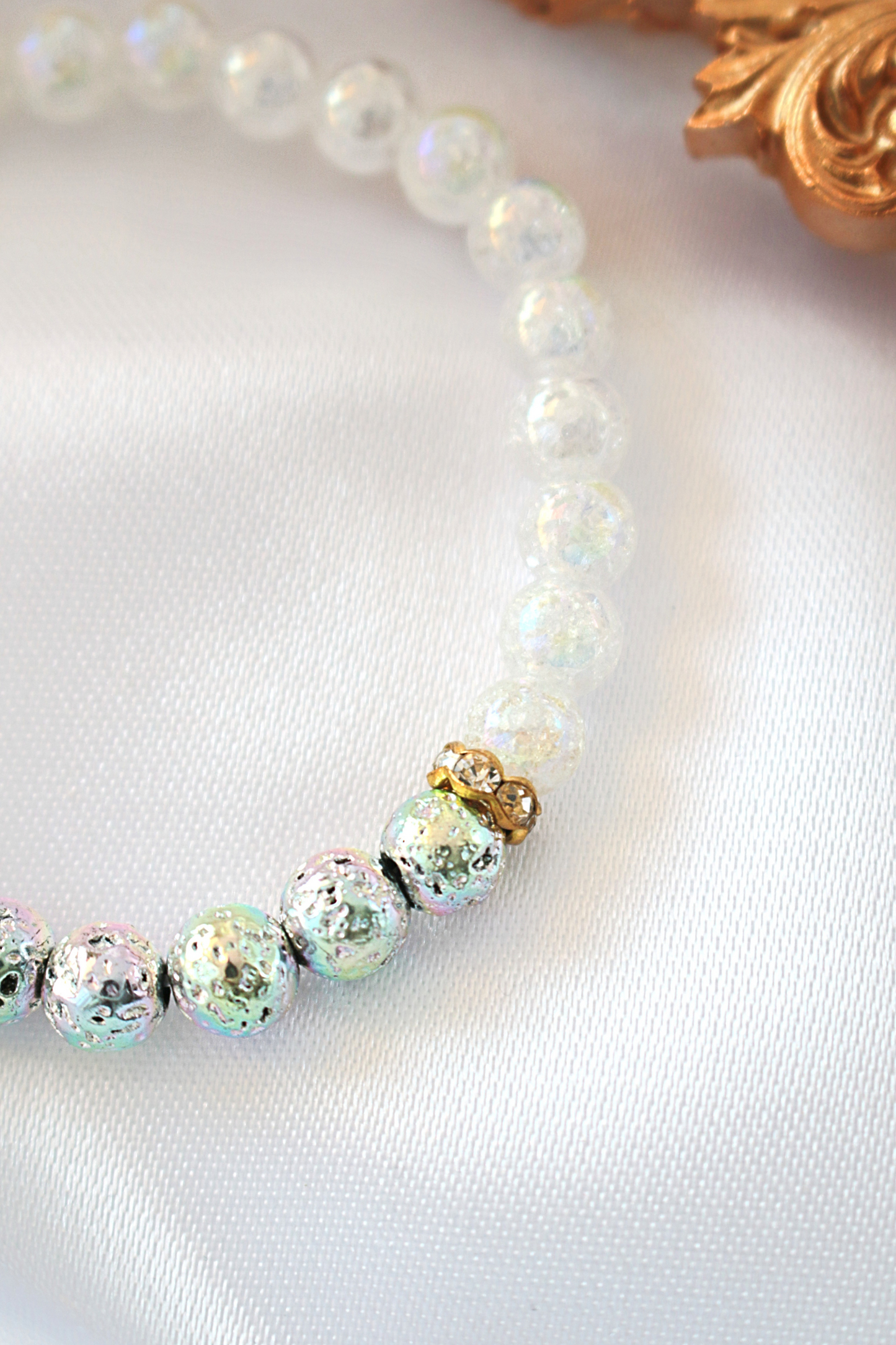 Lava Stone Elastic Bracelet in Chrome