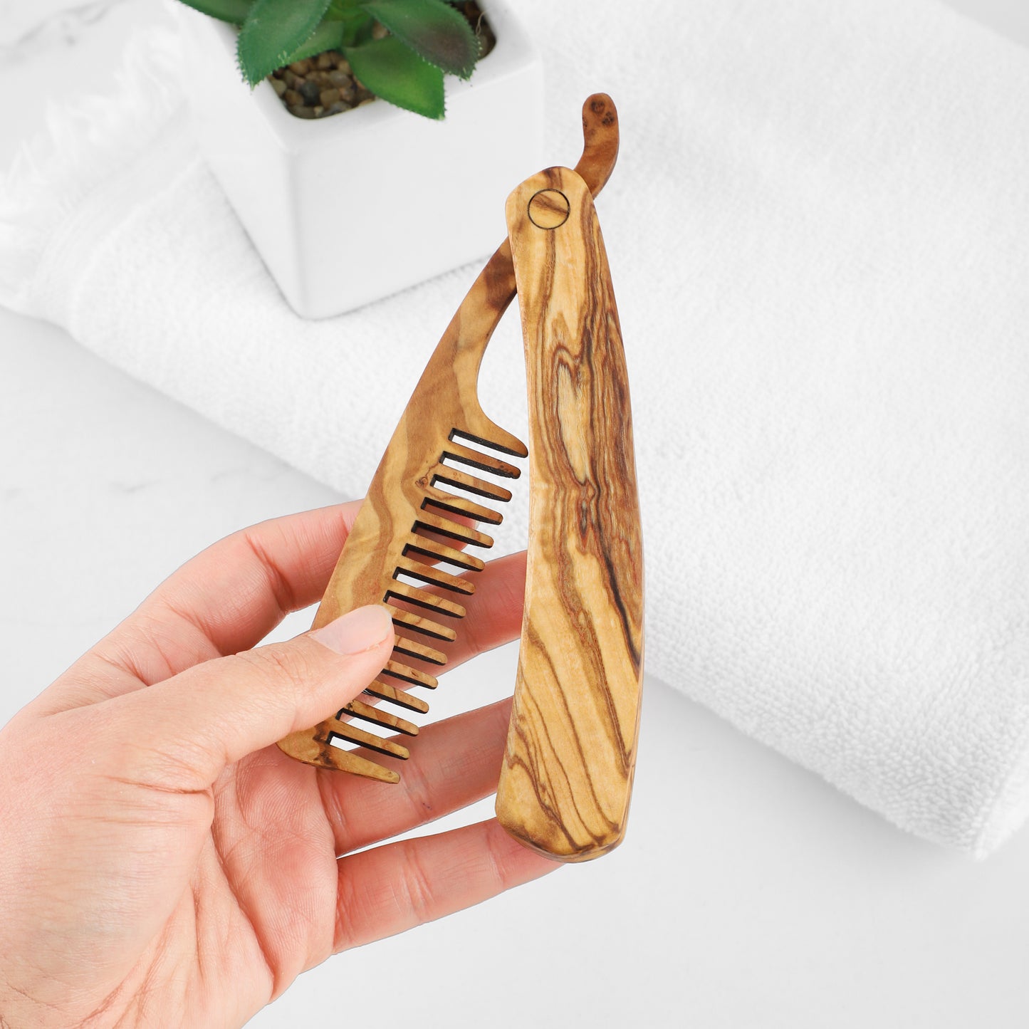 Folding Olive Wood Beard Comb