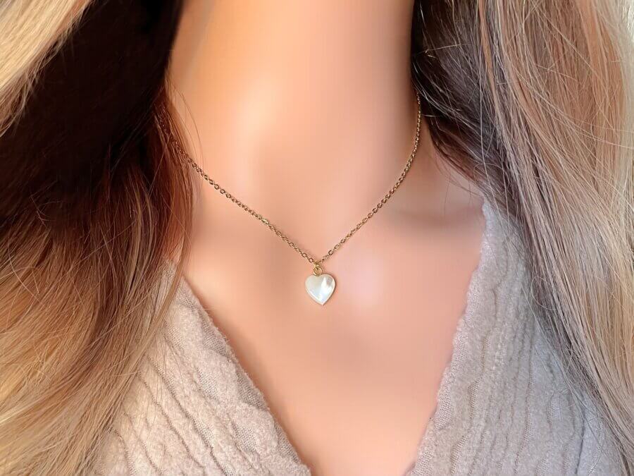 Heart Shaped Necklace with Natural Seashell, 24-Karat Gold plated