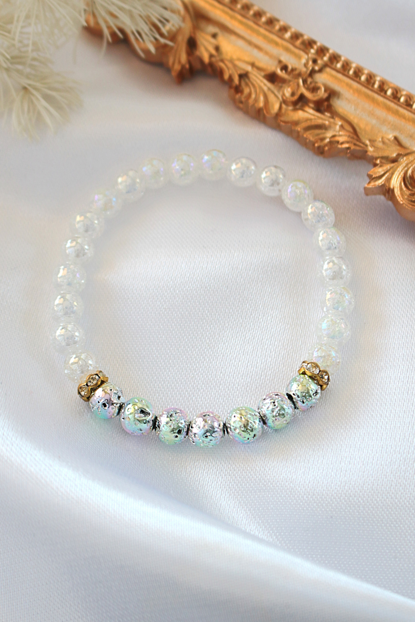 Lava Stone Elastic Bracelet in Chrome