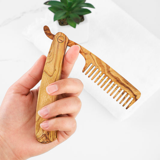 Folding Olive Wood Beard Comb